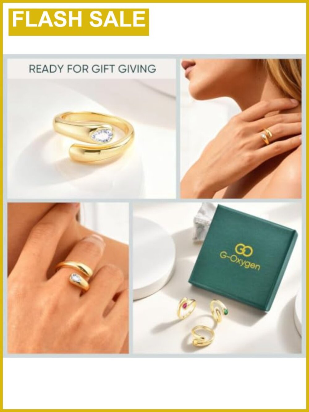 Chunky 14K Gold Plated Stackable Birthstone Rings Open Adjustable - Picture 5 of 6